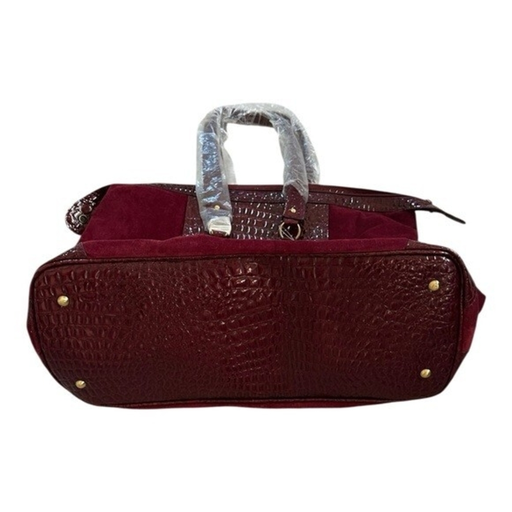Burgundy Red Velvet Vegan Leather Trim Weekend Tote Shoulder Bag 22x15x8 NWOT - Picture 8 of 10